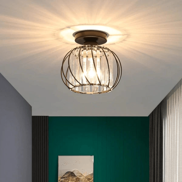 Luminária Pendente de Esfera de Vidro, Gaiola Geométrica de Arame, 12 Polegadas