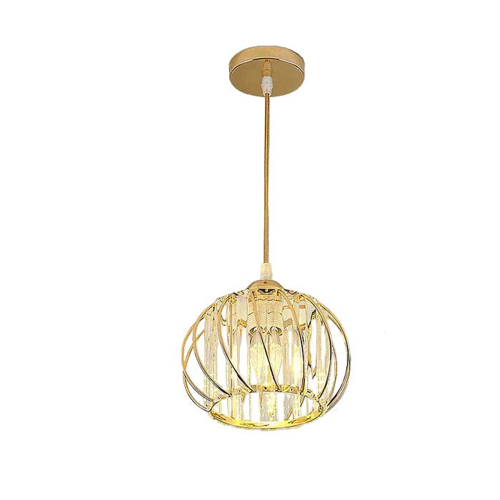 Luminária Pendente de Esfera de Vidro, Gaiola Geométrica de Arame, 12 Polegadas