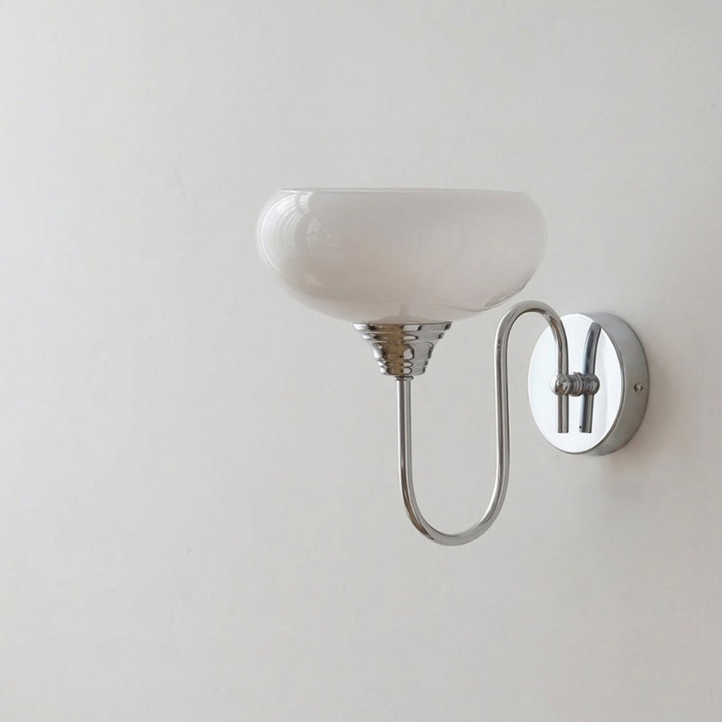 Luz de Parede com Acabamento Creme, Braço Curvo, Abajur de Vidro, 12 x 8 Polegadas
