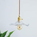 Glass hibiscus flower pendant light with brushed brass holder