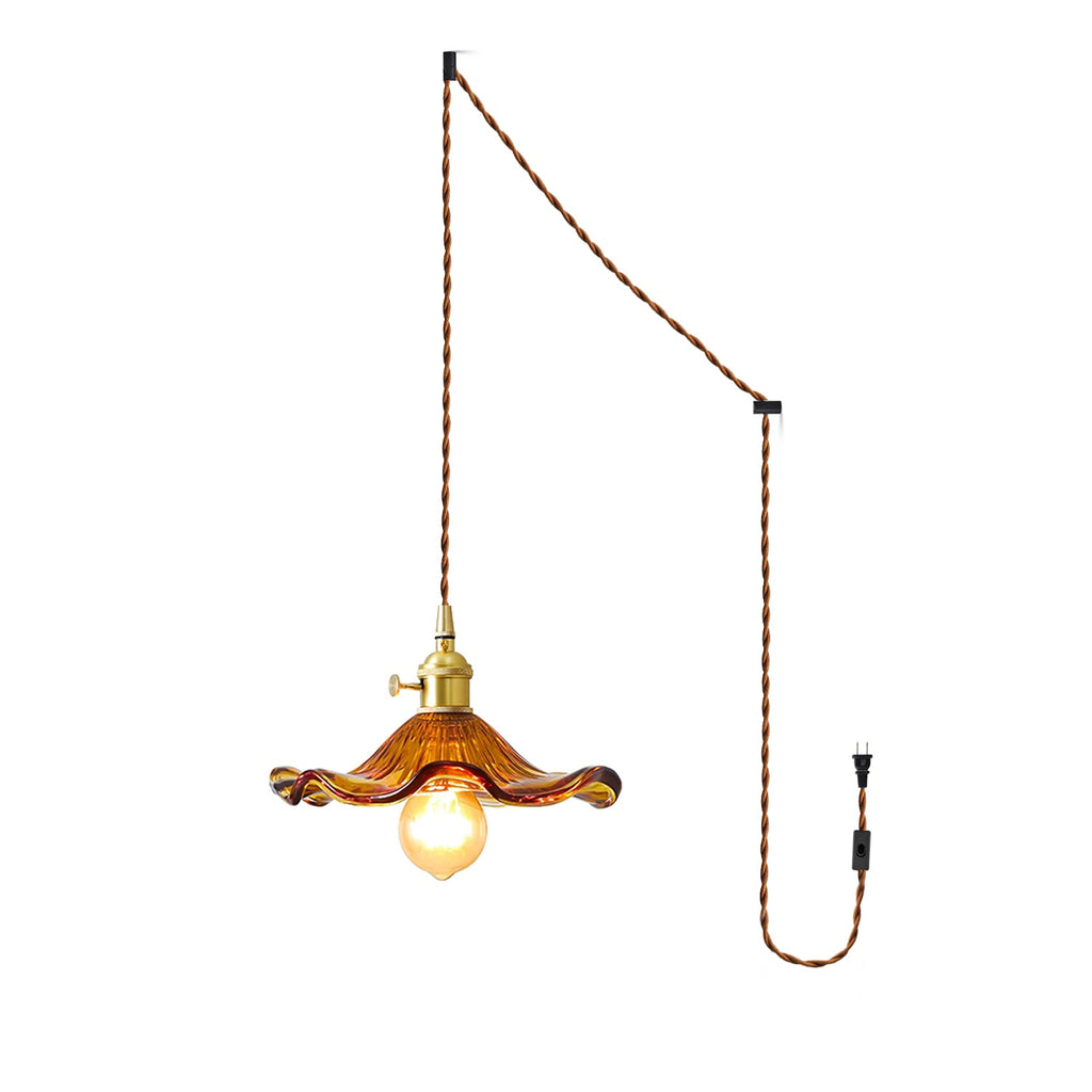 Fluted glass hibiscus swag light with brushed brass holder