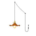 Brushed brass swag light with fluted glass blossom shade