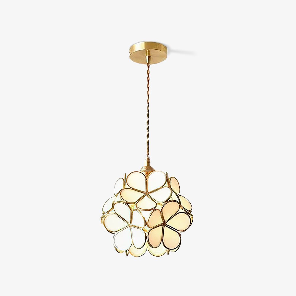 Glass petal pendant light cluster shown against a pale wall