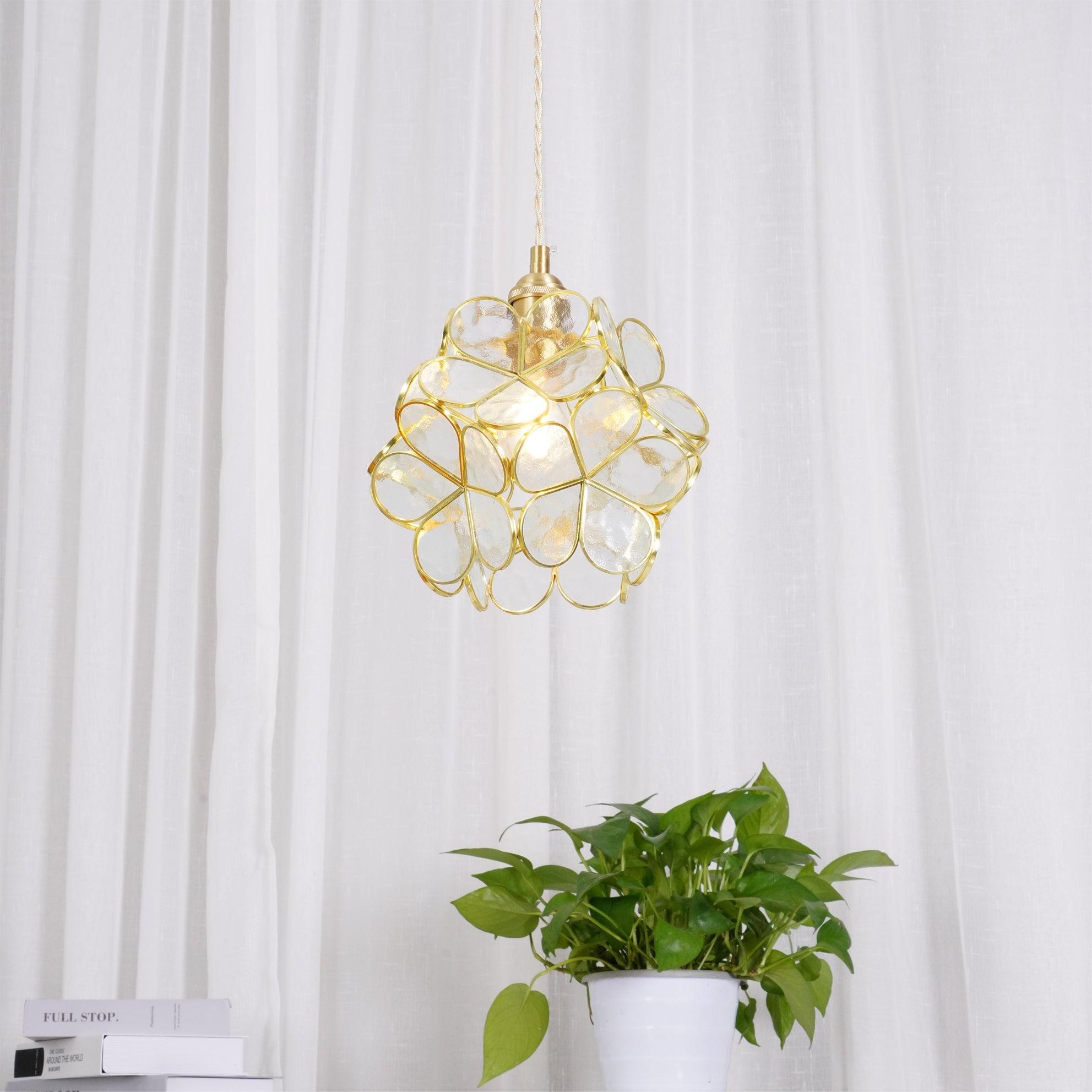 Transparent glass petal pendant light catching soft light