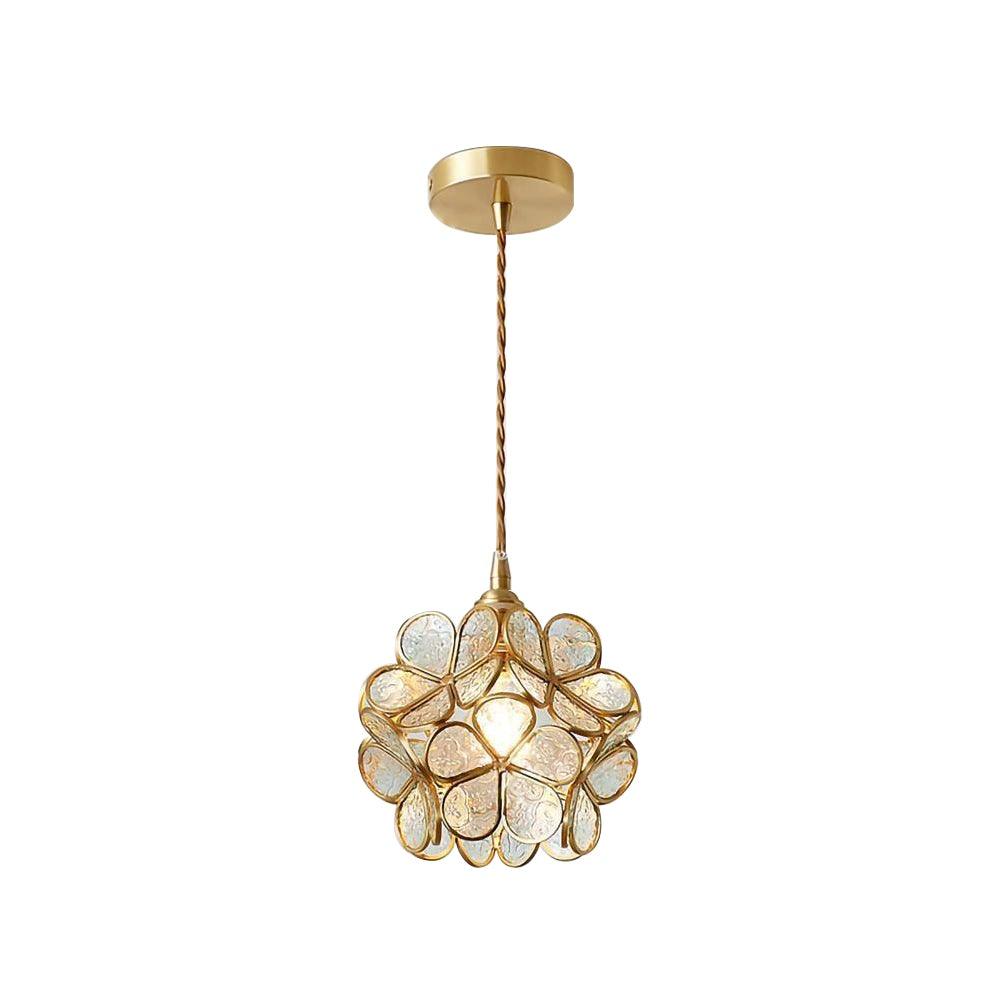 Handblown glass petal pendant light in a warm interior