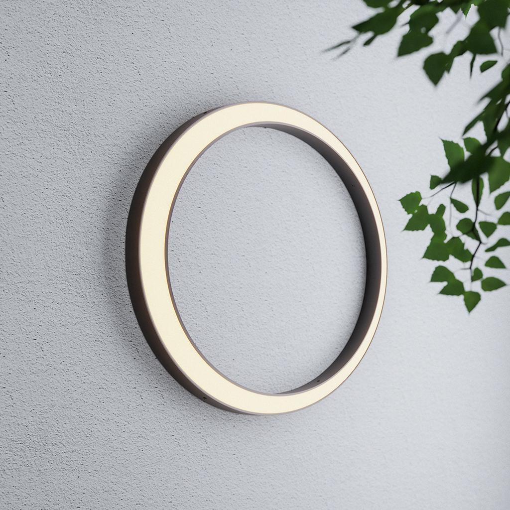 Outdoor Wall Light, Circular Moon Design In Stainless Steel