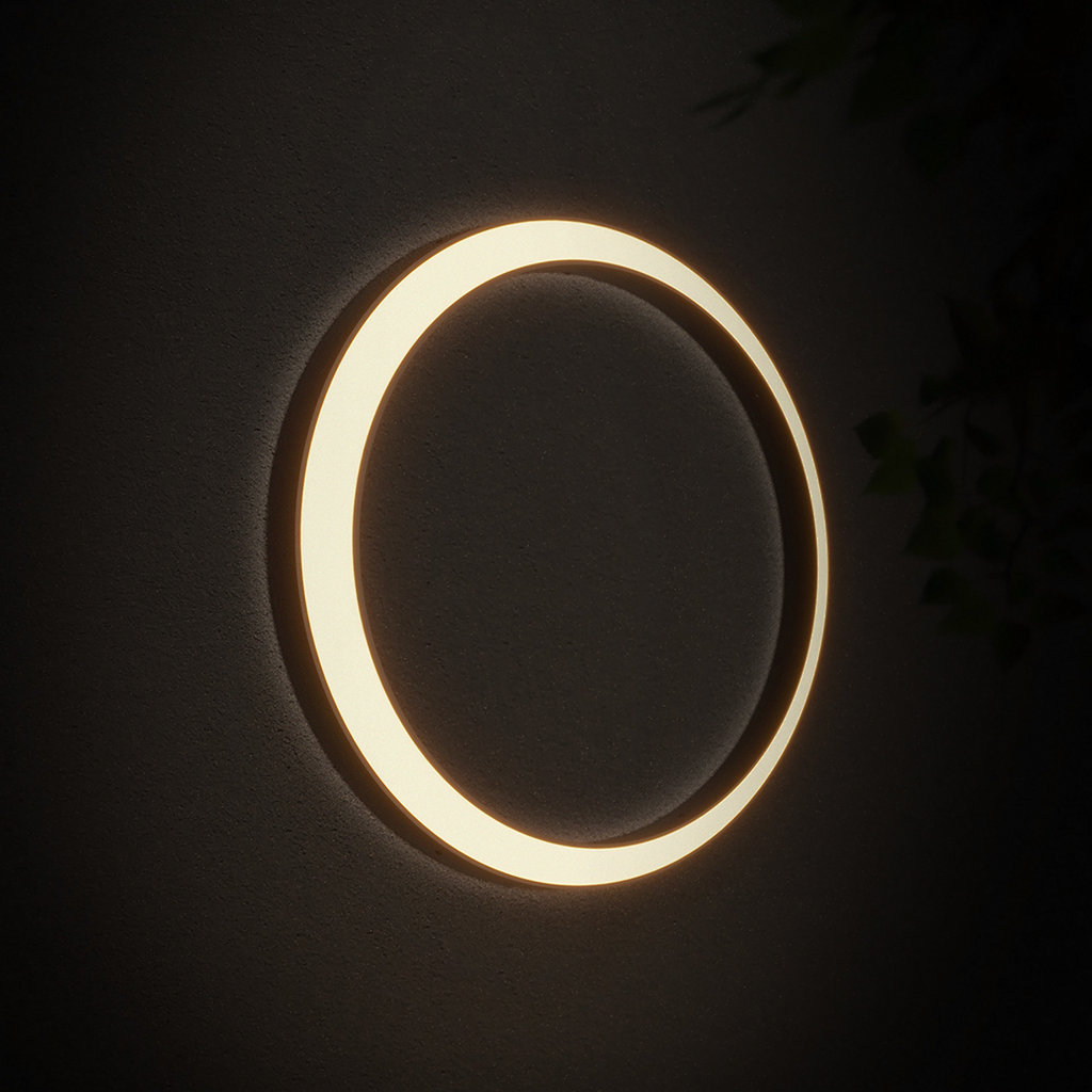 Outdoor Wall Light, Circular Moon Design In Stainless Steel