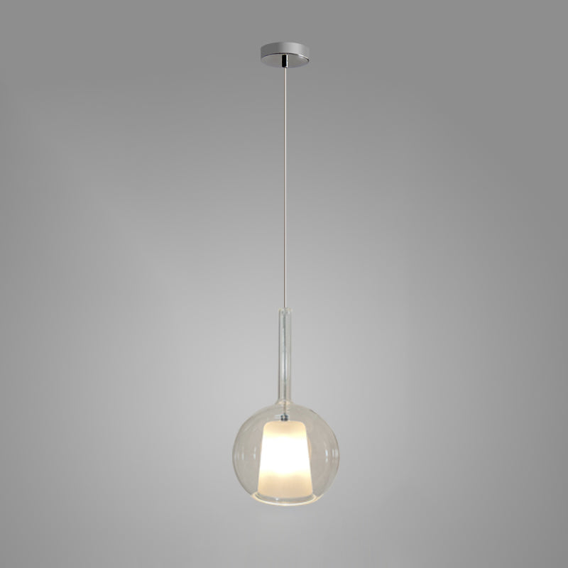 Amber glass globe pendant light with sculptural warm glow