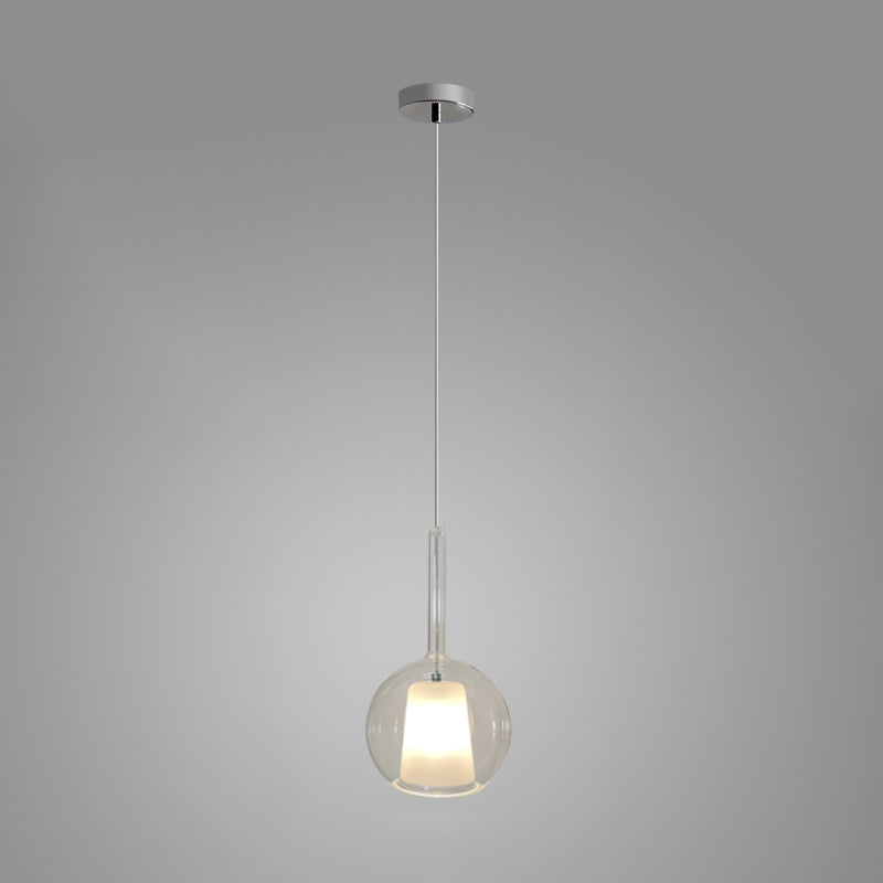 Smoke gray blown glass globe pendant light with warm glow