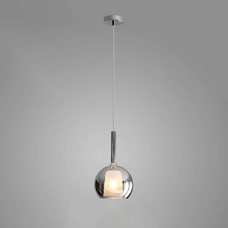 Blown glass globe pendant light with slim metal fittings