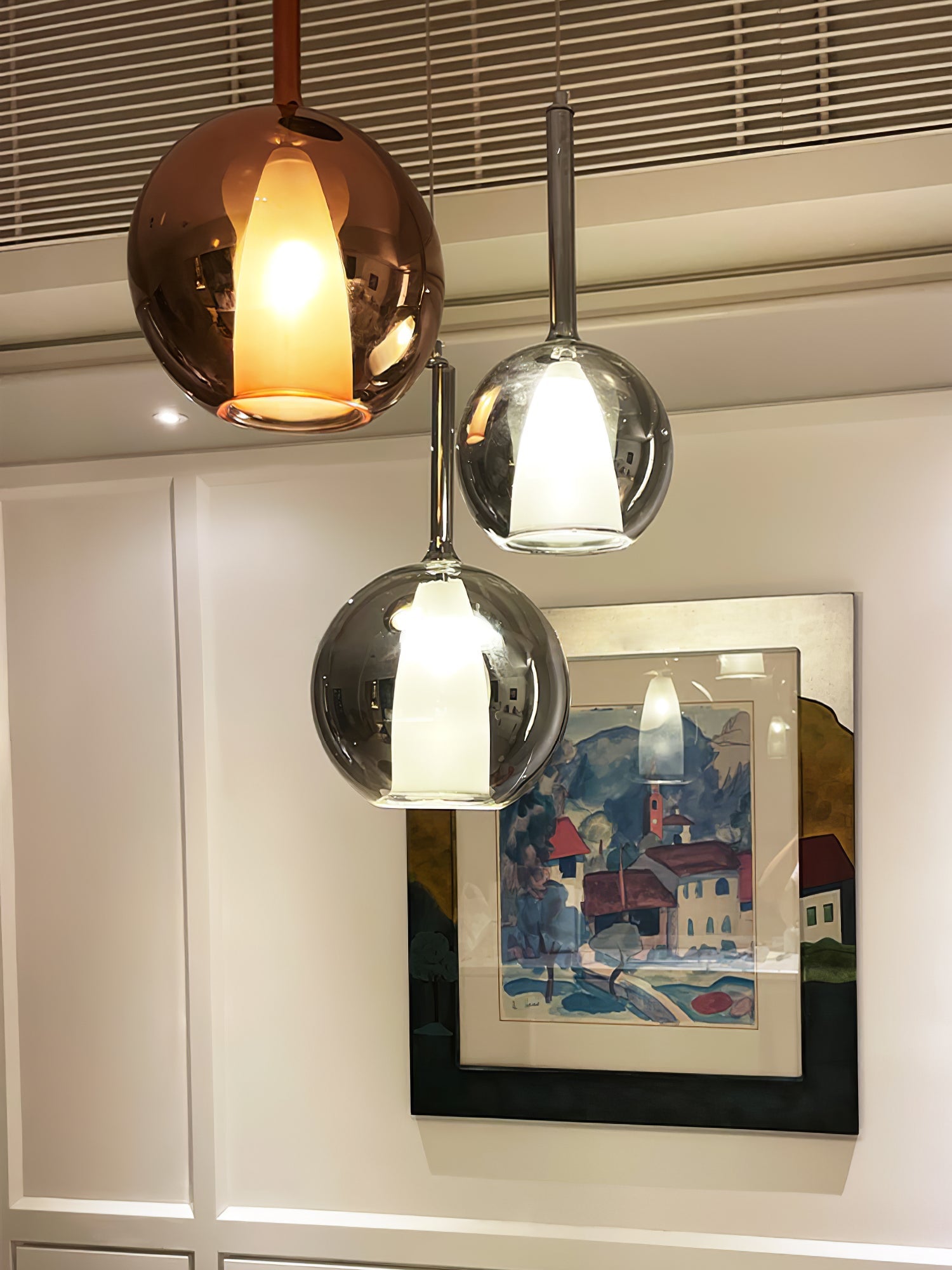 Glo Pendellampe, Tonet Blæst Glasglobus, G4 LED, Dæmpbar