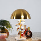 Globo bordlampe, glaskugler, hvid marmorfod, guldfarvet stang, E27