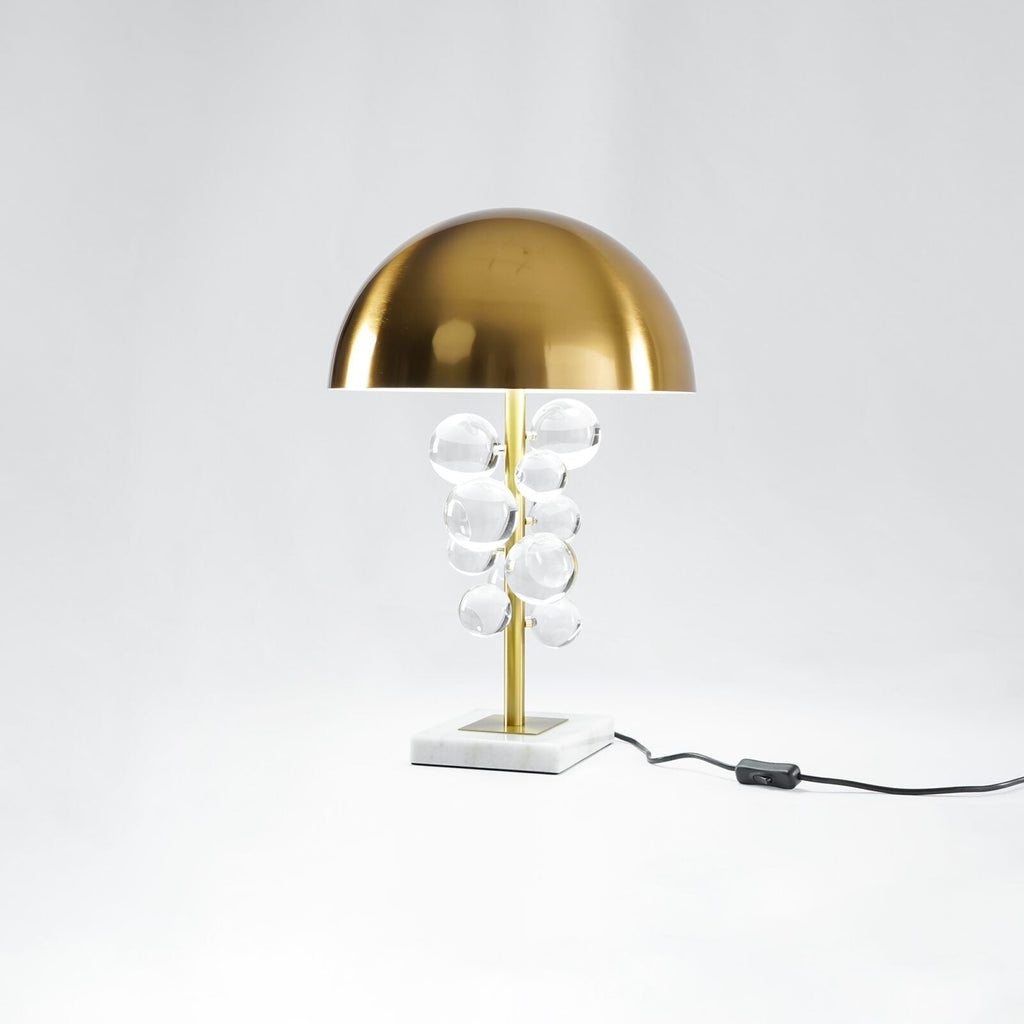 Globo bordlampe, glaskugler, hvid marmorfod, guldfarvet stang, E27