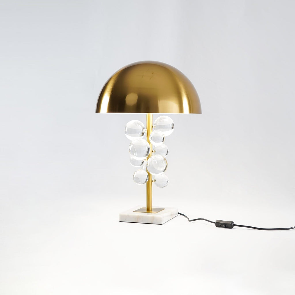 Globo bordlampe, glaskugler, hvid marmorfod, guldfarvet stang, E27