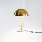 Globo bordlampe, glaskugler, hvid marmorfod, guldfarvet stang, E27