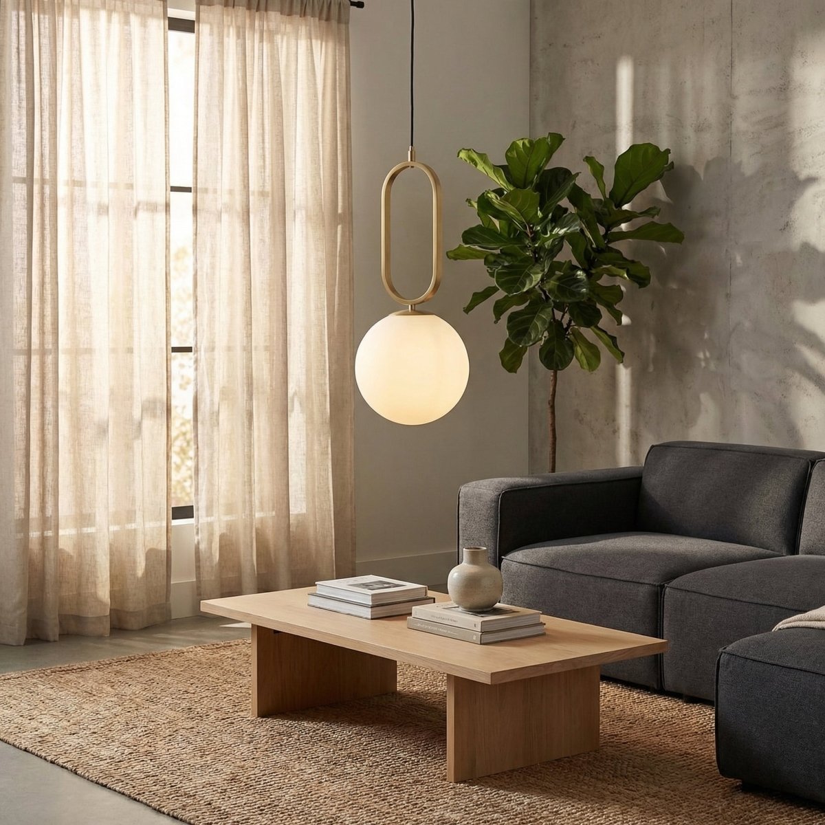 Glass Sphere Pendant Light, Gold-Toned Frame, Frosted Globe Shade, 12-Inch