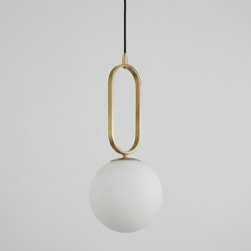 Glass Sphere Pendant Light, Gold-Toned Frame, Frosted Globe Shade, 12-Inch