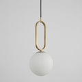 Glass Sphere Pendant Light, Gold-Toned Frame, Frosted Globe Shade, 12-Inch