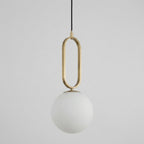 Glass Sphere Pendant Light, Gold-Toned Frame, Frosted Globe Shade, 12-Inch