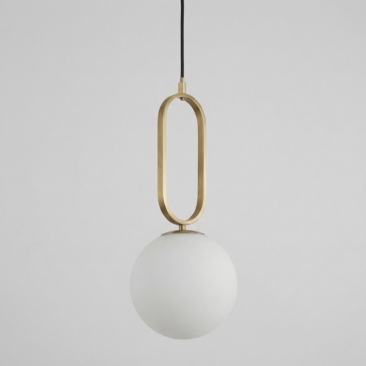 Glass Sphere Pendant Light, Gold-Toned Frame, Frosted Globe Shade, 12-Inch