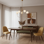 Gooseneck chandelier suspended from a ceiling canopy