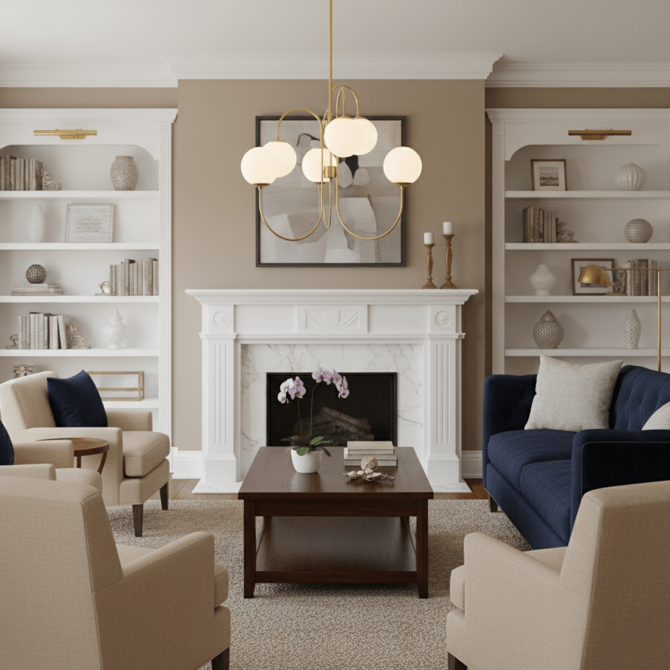 Black gooseneck chandelier with white glass globe shades
