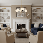 Black gooseneck chandelier with white glass globe shades
