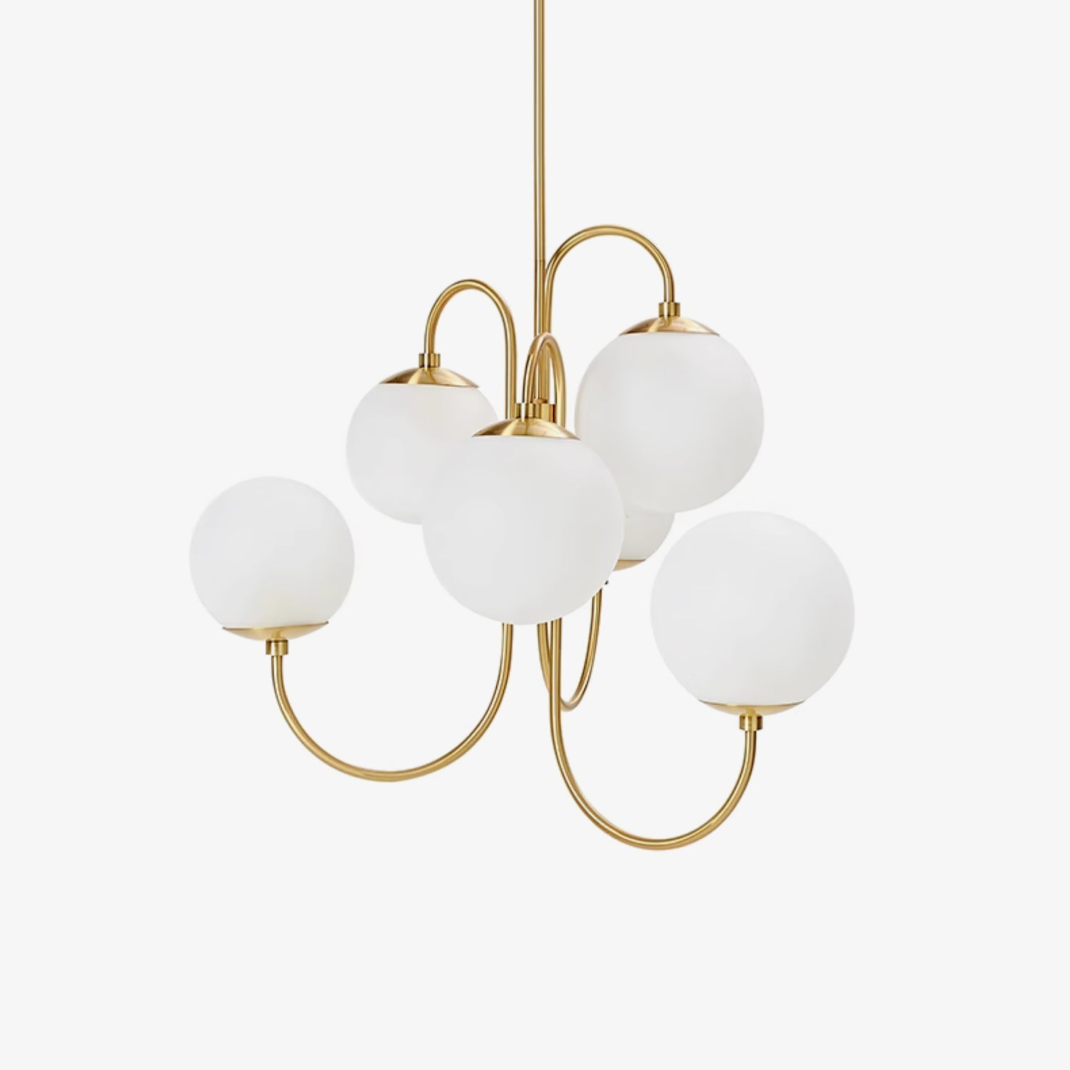 Wrought-iron gooseneck chandelier glowing over a dining table