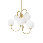 Gooseneck Chandelier, Wrought Iron, White Glass Globes, E14