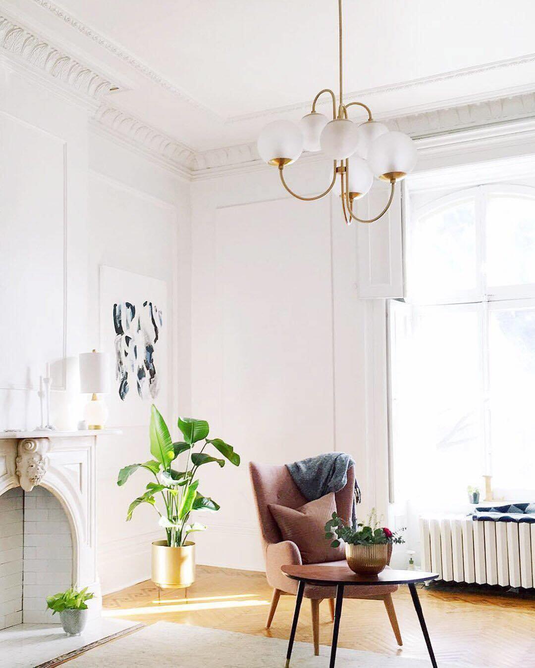 Gooseneck Chandelier, Wrought Iron, White Glass Globes, E14
