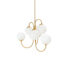 Gooseneck Chandelier, Wrought Iron, White Glass Globes, E14