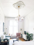 Gooseneck Chandelier, Wrought Iron, White Glass Globes, E14
