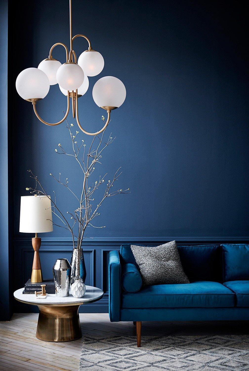 Gooseneck Chandelier, Wrought Iron, White Glass Globes, E14