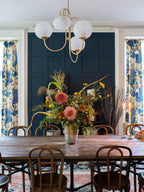 Gooseneck Chandelier, Wrought Iron, White Glass Globes, E14