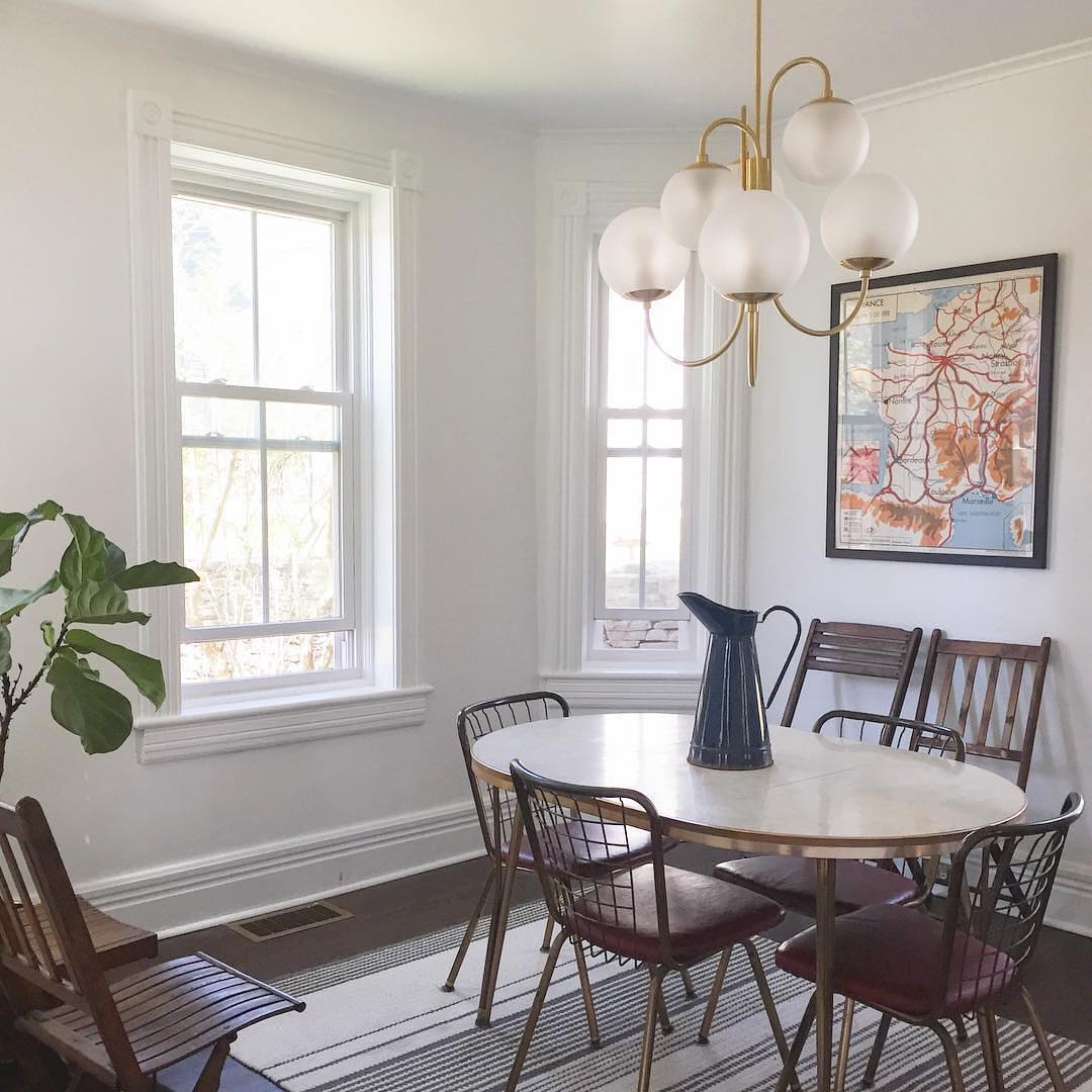 Gooseneck Chandelier, Wrought Iron, White Glass Globes, E14