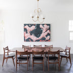 Gooseneck Chandelier, Wrought Iron, White Glass Globes, E14