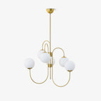 Gooseneck Chandelier, Wrought Iron, White Glass Globes, E14
