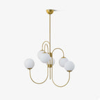 Gooseneck Chandelier, Wrought Iron, White Glass Globes, E14