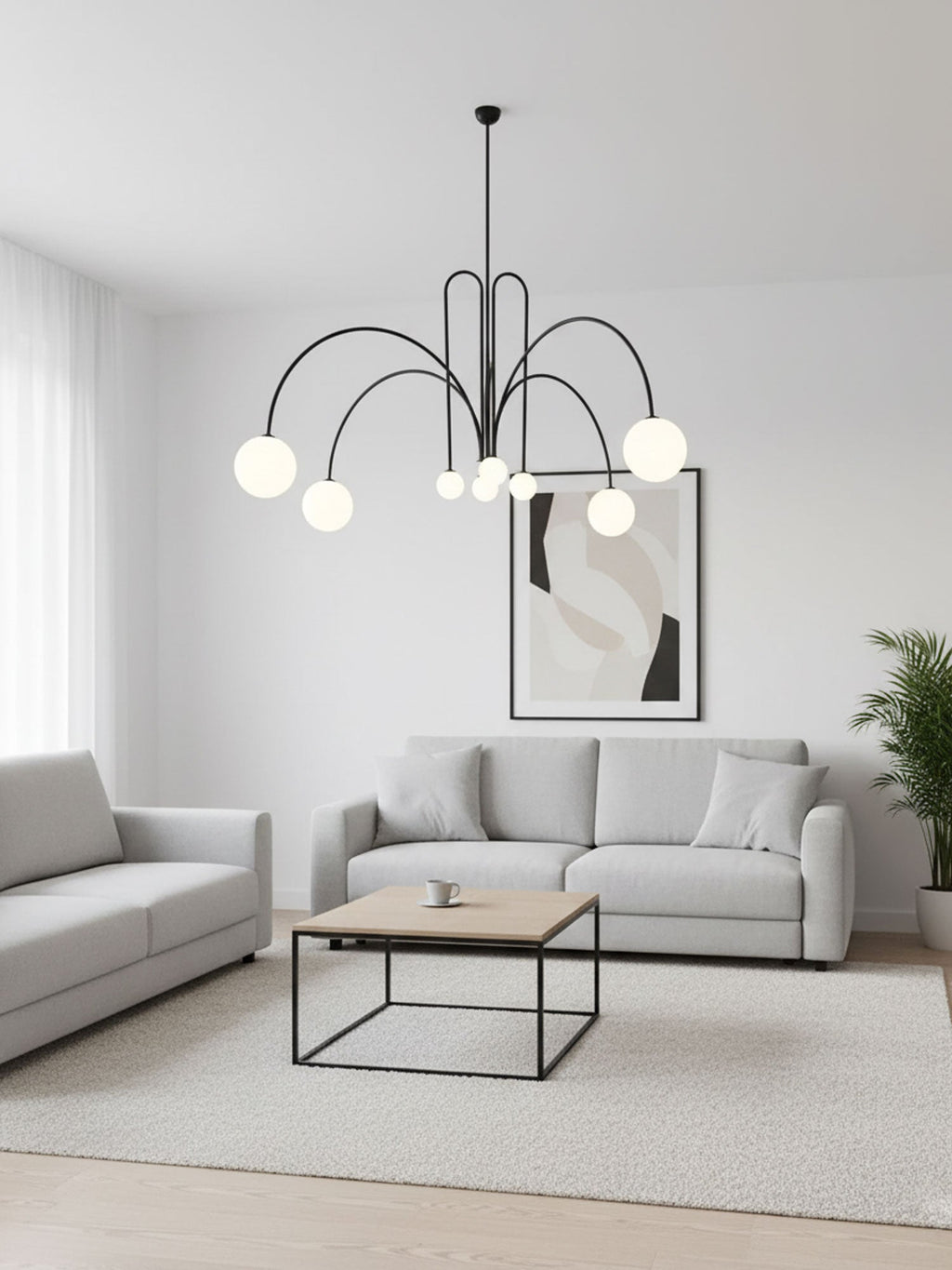 Gran Finale pendant with white glass shades and copper finish