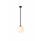 Gran Finale suspension with six white glass shades glowing warmly