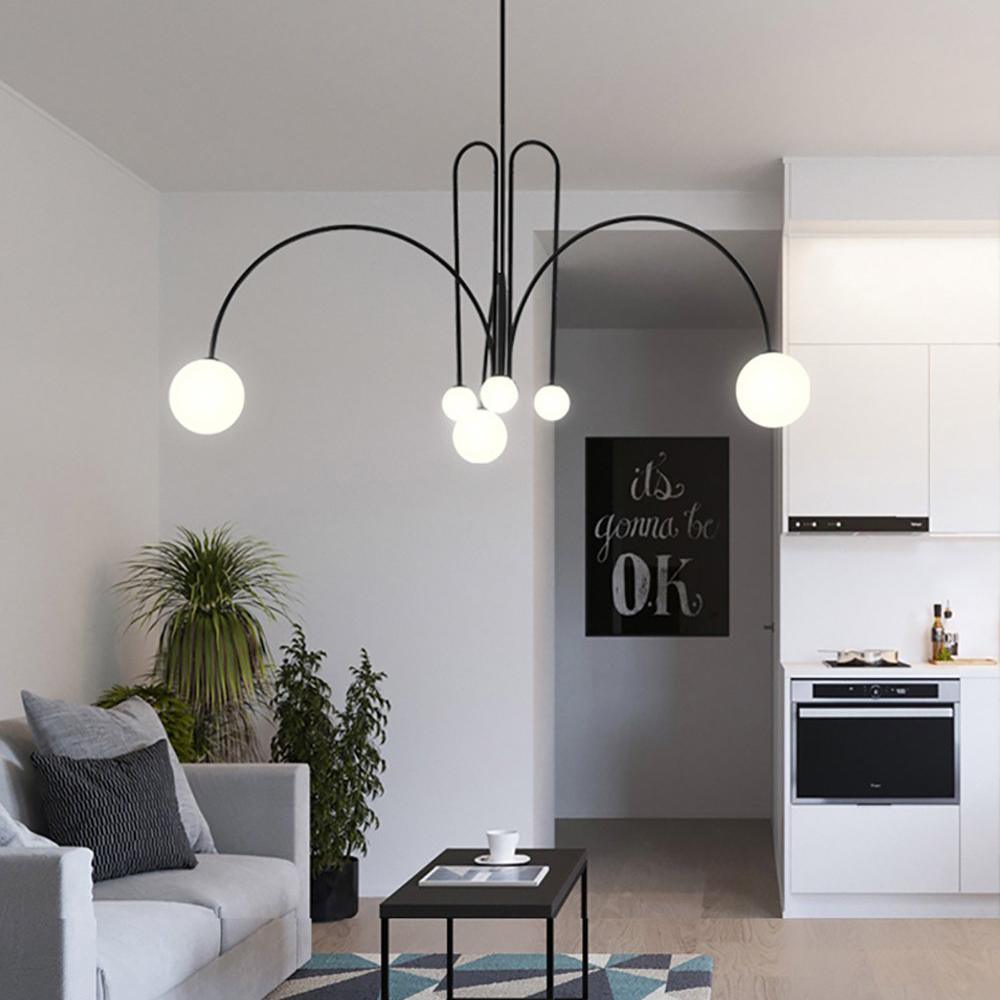 Gran Finale suspension with white glass shades and slender arms
