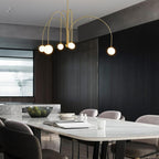 Gran Finale pendant with six white glass shades and warm light