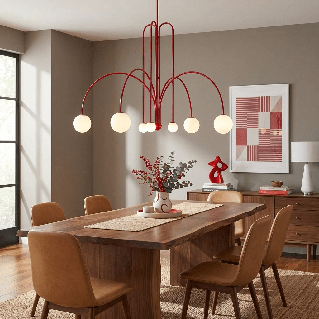 Gran Finale suspension with sculptural arms and white glass shades