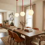 Gran Finale pendant with white glass shades casting warm light