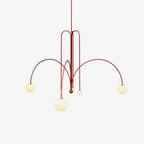 Glass suspension chandelier with six warm-lit white shades