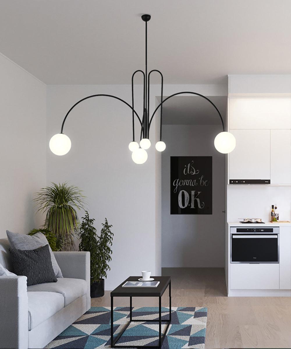 Pendant Light, Gran Finale 6-Head Glass Suspension, G9, Hardwired