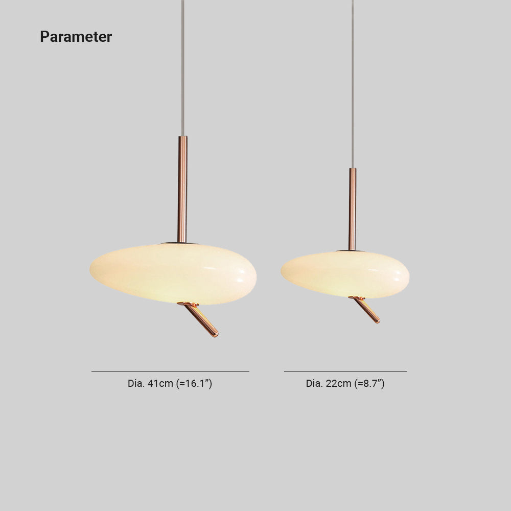 Dimension diagram for the Clérachic pebble pendant comparing two shade sizes: Dia. 41cm (≈16.1″) and Dia. 22cm (≈8.7″).