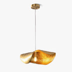 This Clérachic pendant hangs lit from a round brass ceiling canopy against plain white.