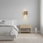 Lâmpada de Parede Cubo em Madeira Natural Artesanal, Luz G4 Branco Quente, 8 cm