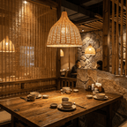 Lustre de Sino em Bambu, Abajur Boho Feito à Mão, Diâmetro de 12 Polegadas